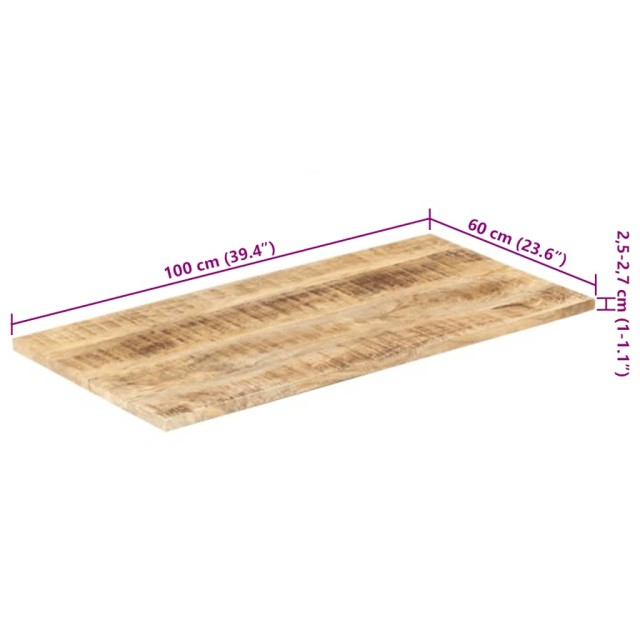 Dessus de table bois de manguier solide 25-27 mm 100x60 cm