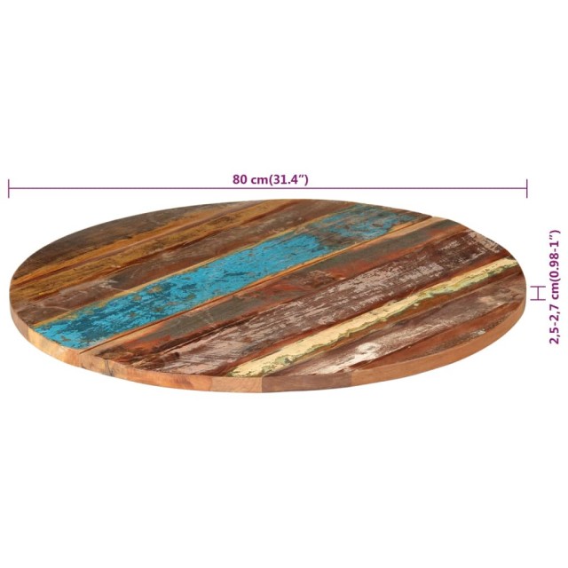 Dessus de table rond 80 cm 25-27 mm Bois de récupération solide