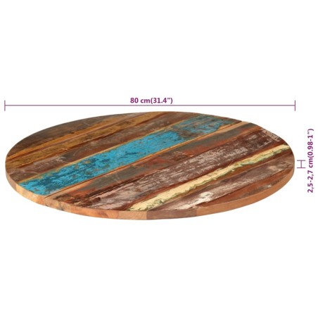 Dessus de table rond 80 cm 25-27 mm Bois de récupération solide