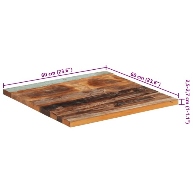 Dessus de table carré 60x60 cm 25-27 mm Bois de récupération