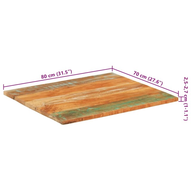 Dessus de table rectangulaire 70x80 cm 25-27 mm Bois récupéré