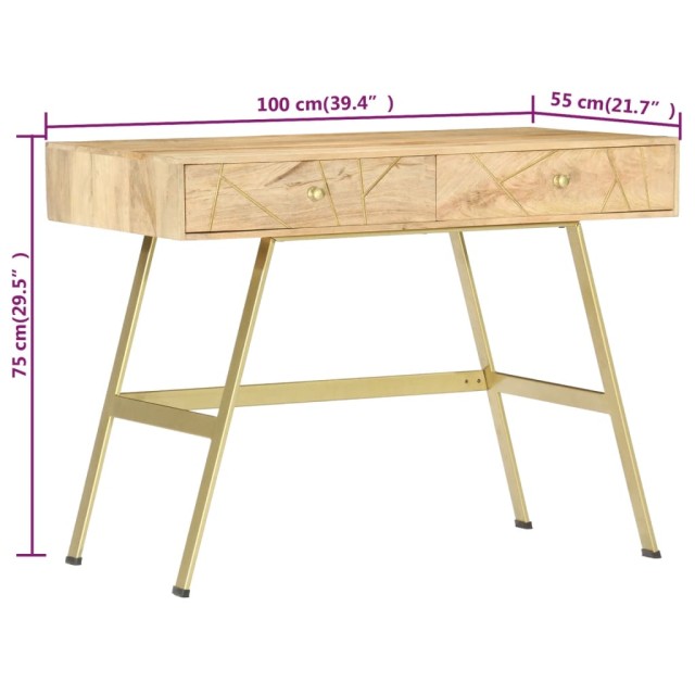 Bureau avec tiroirs 100x55x75 cm bois solide de manguier