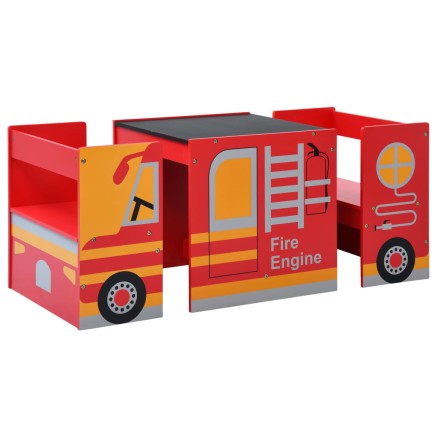 Jeu de table et chaises d'enfants 3 pcs Camion de pompiers Bois 2