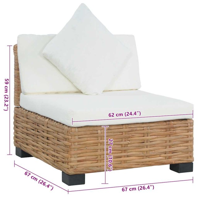 Canapé sans accoudoirs avec coussins Rotin naturel