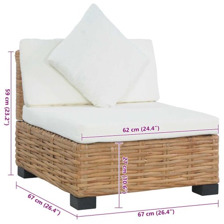Canapé sans accoudoirs avec coussins Rotin naturel