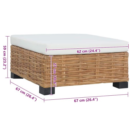 Repose-pied avec coussin Rotin naturel