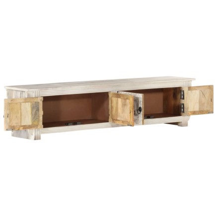 Meuble TV Blanc 140x30x35 cm Bois massif de manguier 2