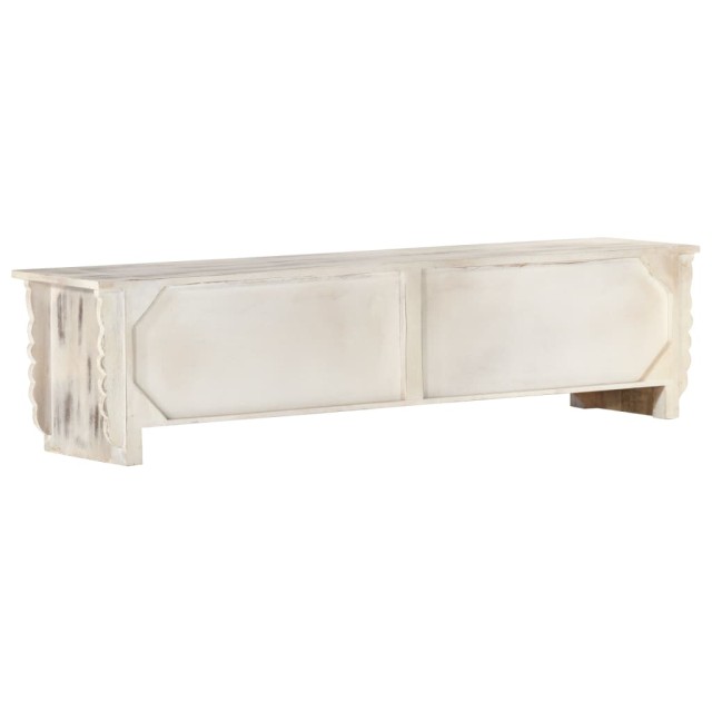 Meuble TV Blanc 140x30x35 cm Bois massif de manguier