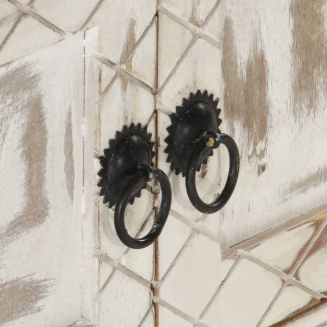 Meuble TV Blanc 140x30x35 cm Bois massif de manguier