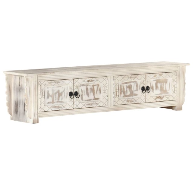 Meuble TV Blanc 140x30x35 cm Bois massif de manguier
