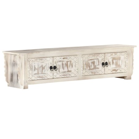 Meuble TV Blanc 140x30x35 cm Bois massif de manguier