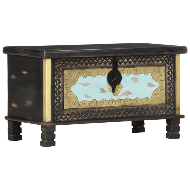 Coffre de rangement Noir 80x40x45 cm Bois de manguier massif