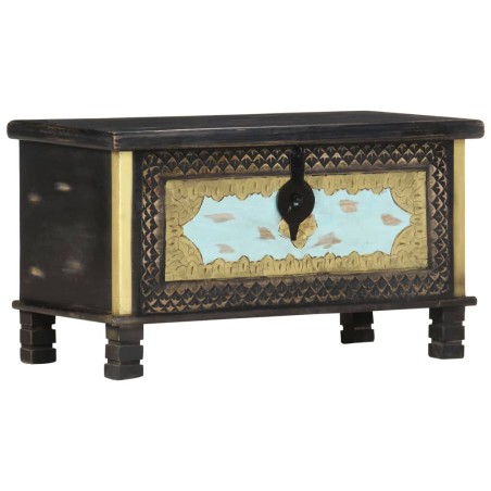 Coffre de rangement Noir 80x40x45 cm Bois de manguier massif