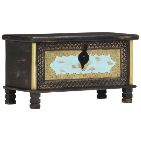 Coffre de rangement Noir 80x40x45 cm Bois de manguier massif