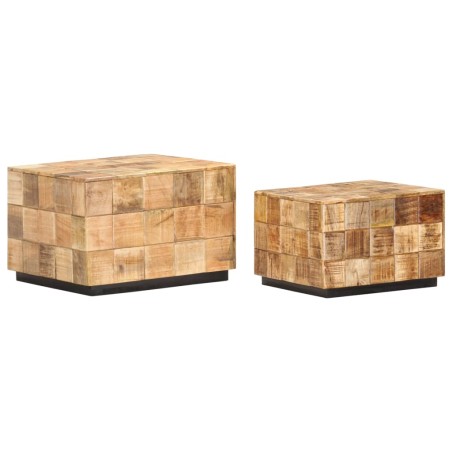 Tables basses 2 pcs avec design de blocs Bois de manguier brut