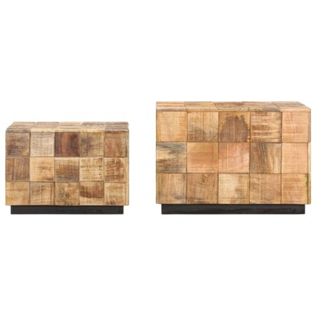 Tables basses 2 pcs avec design de blocs Bois de manguier brut