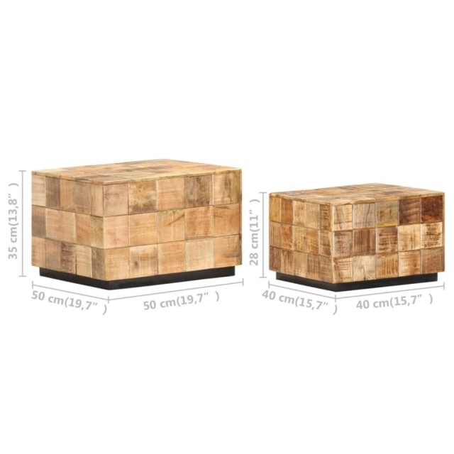 Tables basses 2 pcs avec design de blocs Bois de manguier brut
