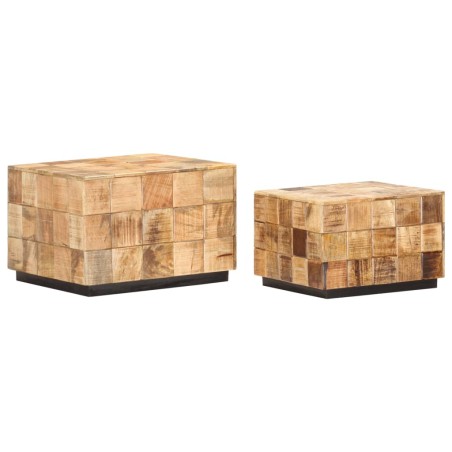 Tables basses 2 pcs avec design de blocs Bois de manguier brut