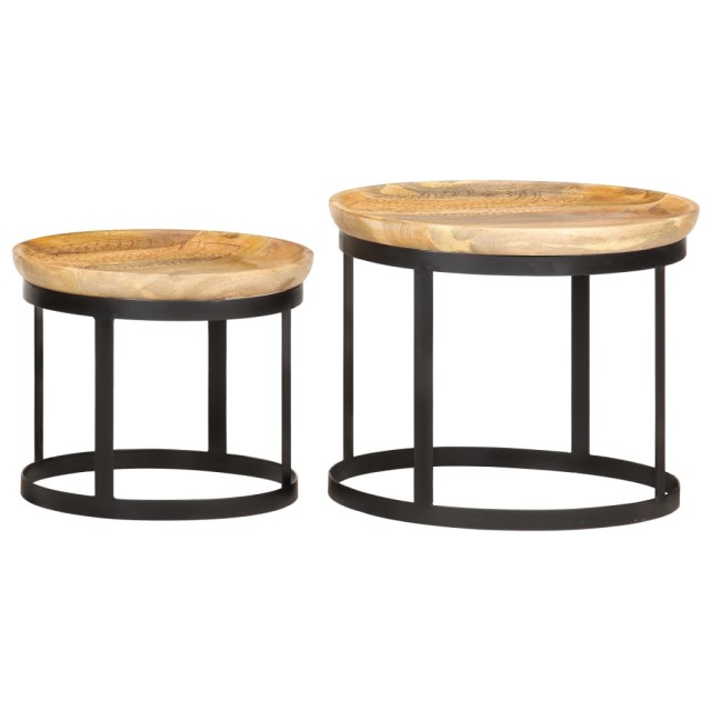 Tables d'appoint rondes 2 pcs Bois de manguier solide et acier