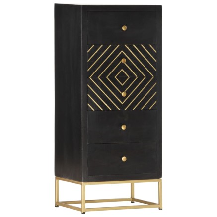 Armoire à tiroirs Noir et doré 45x30x105 cm Bois de manguier