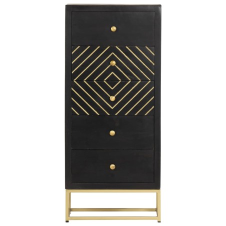 Armoire à tiroirs Noir et doré 45x30x105 cm Bois de manguier