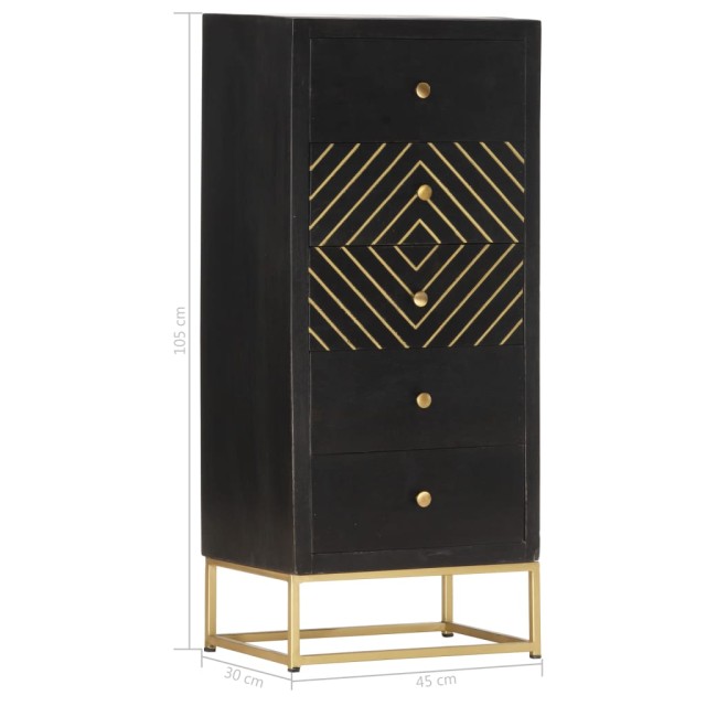 Armoire à tiroirs Noir et doré 45x30x105 cm Bois de manguier