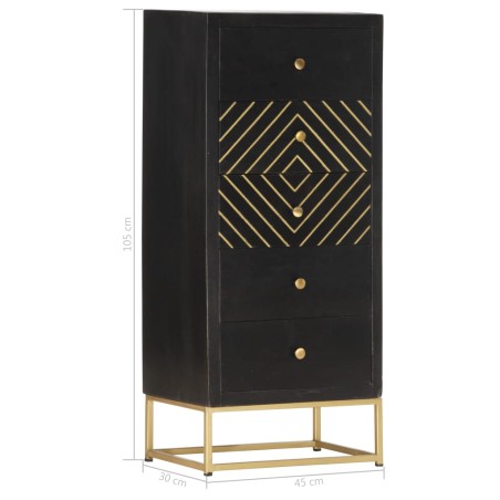 Armoire à tiroirs Noir et doré 45x30x105 cm Bois de manguier