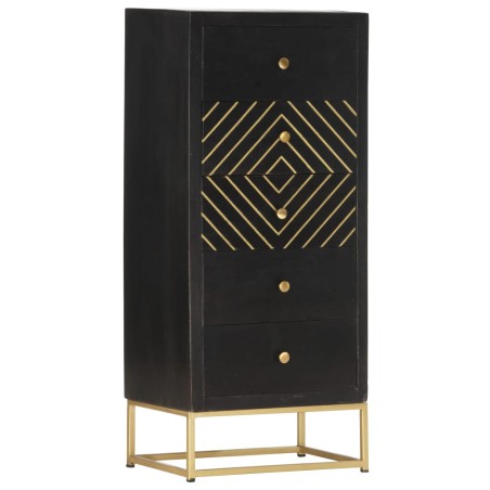 Armoire à tiroirs Noir et doré 45x30x105 cm Bois de manguier