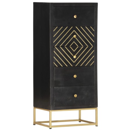 Armoire à tiroirs Noir et doré 45x30x105 cm Bois de manguier