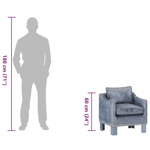 Chaise cabriolet Gris cuir véritable