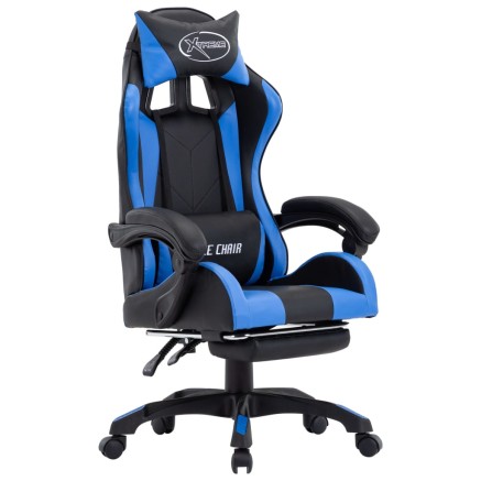 Fauteuil de jeux vidéo avec repose-pied Bleu et noir Similicuir
