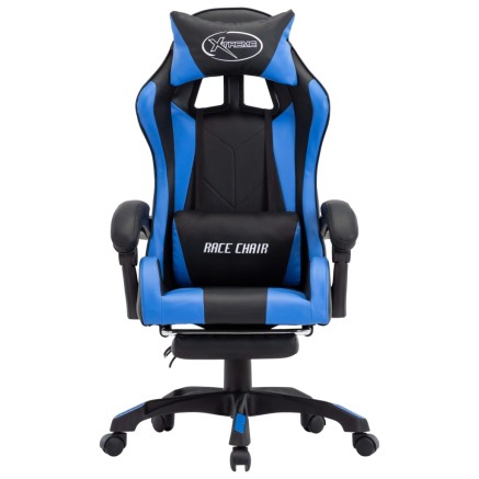 Fauteuil de jeux vidéo avec repose-pied Bleu et noir Similicuir 2