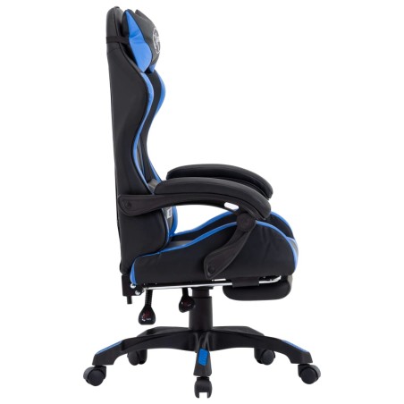 Fauteuil de jeux vidéo avec repose-pied Bleu et noir Similicuir
