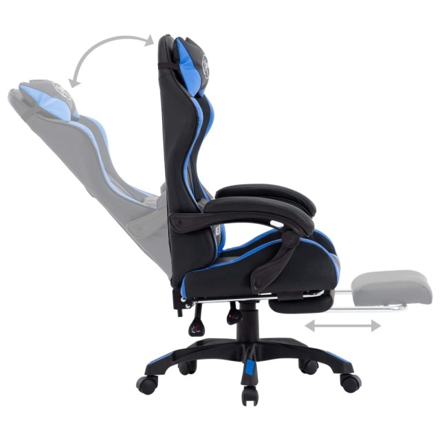 Fauteuil de jeux vidéo avec repose-pied Bleu et noir Similicuir