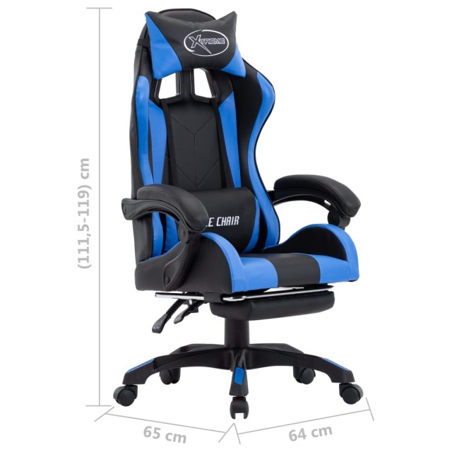 Fauteuil de jeux vidéo avec repose-pied Bleu et noir Similicuir