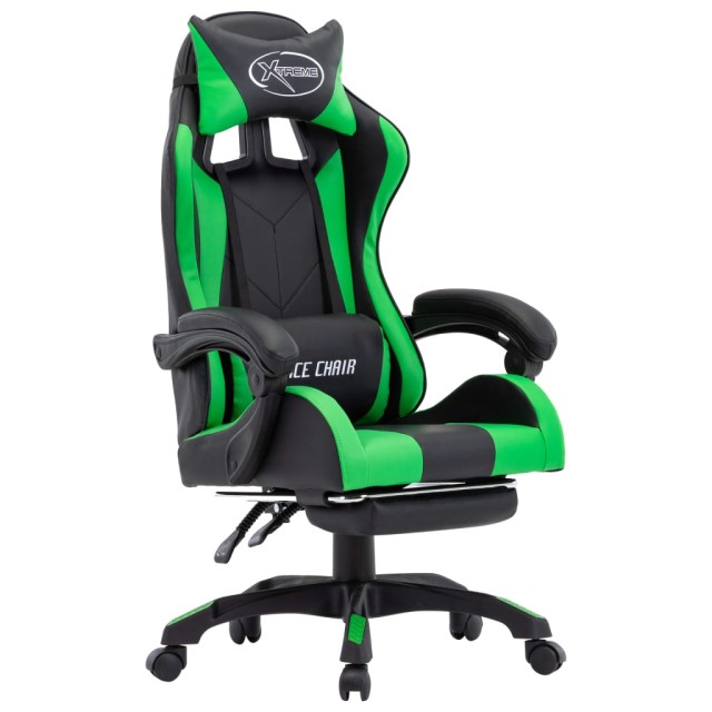Fauteuil de jeux vidéo avec repose-pied Vert et noir Similicuir