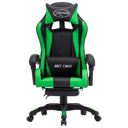 Fauteuil de jeux vidéo avec repose-pied Vert et noir Similicuir 2