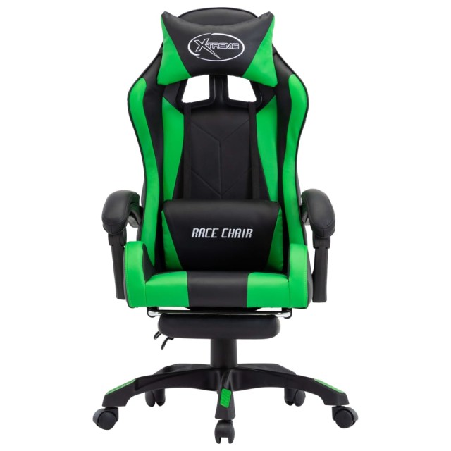Fauteuil de jeux vidéo avec repose-pied Vert et noir Similicuir