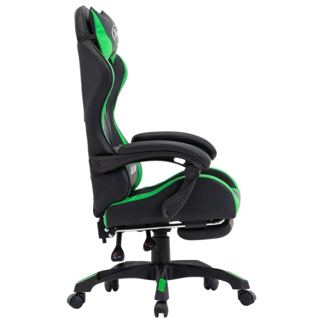 Fauteuil de jeux vidéo avec repose-pied Vert et noir Similicuir