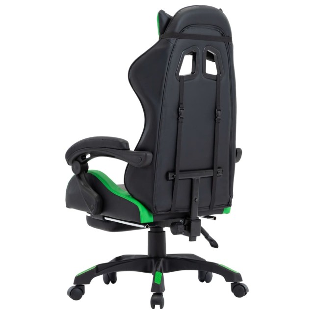 Fauteuil de jeux vidéo avec repose-pied Vert et noir Similicuir