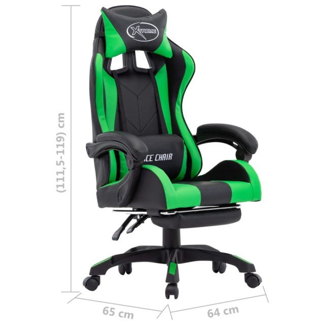 Fauteuil de jeux vidéo avec repose-pied Vert et noir Similicuir