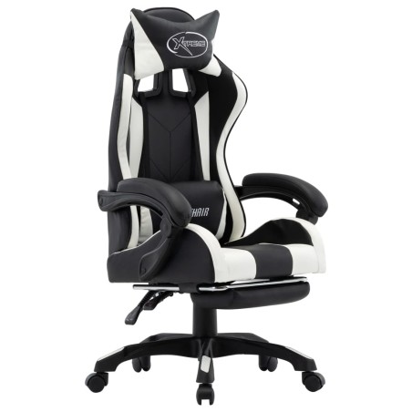 Fauteuil de jeux vidéo et repose-pied Blanc et noir Similicuir