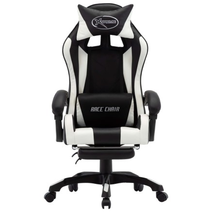 Fauteuil de jeux vidéo et repose-pied Blanc et noir Similicuir 2