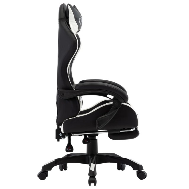 Fauteuil de jeux vidéo et repose-pied Blanc et noir Similicuir