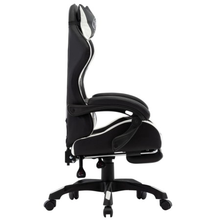 Fauteuil de jeux vidéo et repose-pied Blanc et noir Similicuir