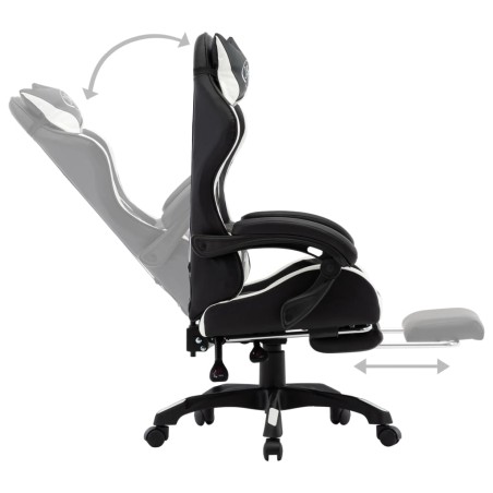 Fauteuil de jeux vidéo et repose-pied Blanc et noir Similicuir