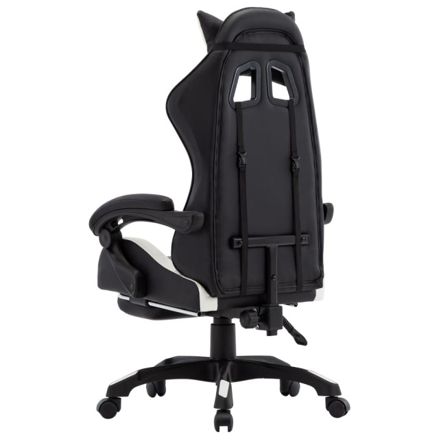 Fauteuil de jeux vidéo et repose-pied Blanc et noir Similicuir