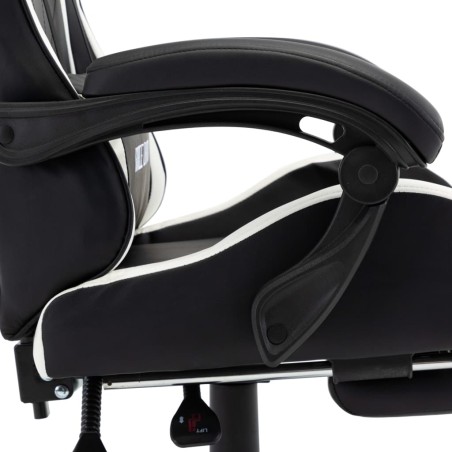 Fauteuil de jeux vidéo et repose-pied Blanc et noir Similicuir