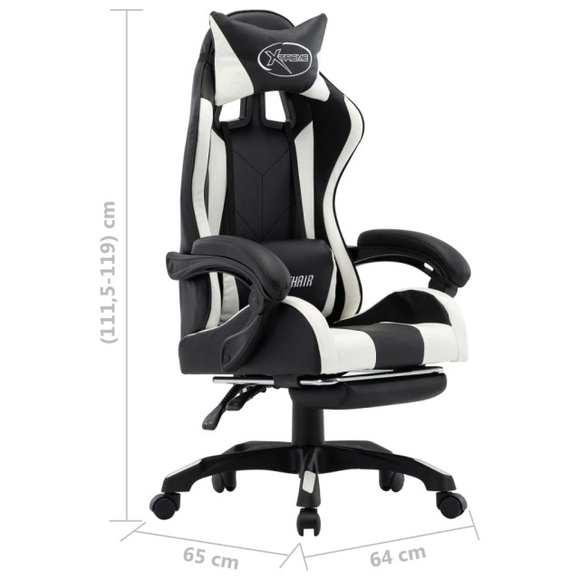 Fauteuil de jeux vidéo et repose-pied Blanc et noir Similicuir