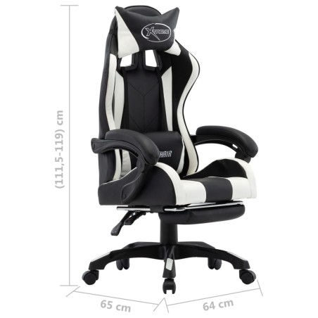 Fauteuil de jeux vidéo et repose-pied Blanc et noir Similicuir
